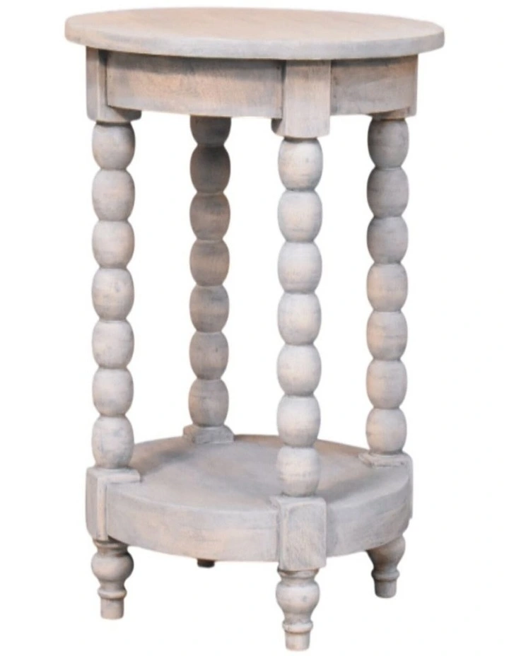 Artisan Furniture Solid Wood Ellsworth Round Side Table in Acid Wash, 1 Open Slot, Grey image 4