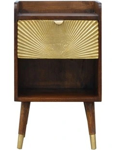 Artisan Furniture Solid Wood Manila Gold One Drawer Bedside, 1 Shelf, Brown & Gold