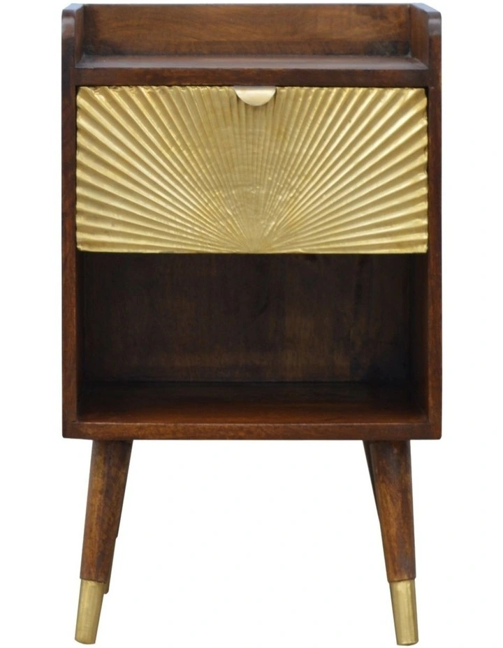 Artisan Furniture Solid Wood Manila Gold One Drawer Bedside, 1 Shelf, Brown & Gold image 1