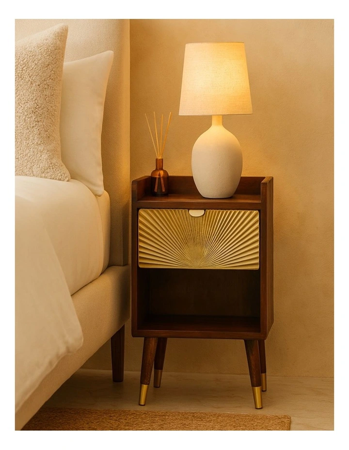 Artisan Furniture Solid Wood Manila Gold One Drawer Bedside, 1 Shelf, Brown & Gold image 2