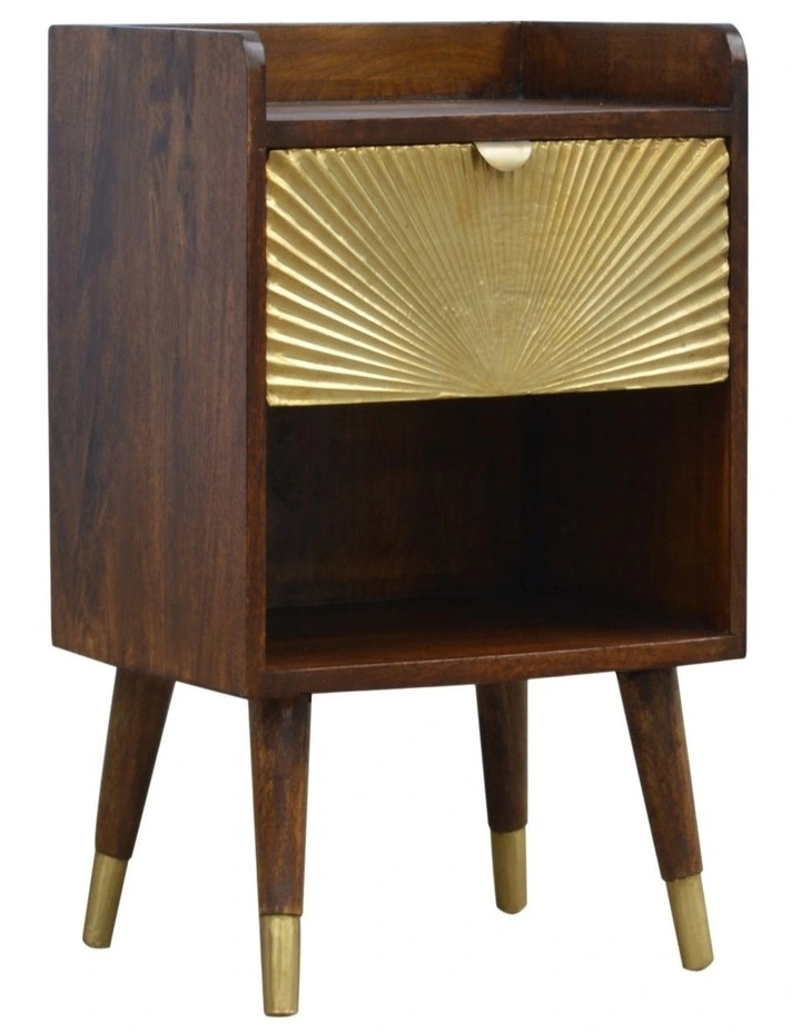 Artisan Furniture Solid Wood Manila Gold One Drawer Bedside, 1 Shelf, Brown & Gold image 3