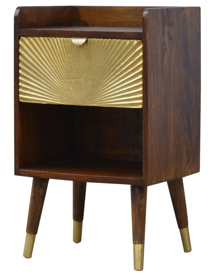 Artisan Furniture Solid Wood Manila Gold One Drawer Bedside, 1 Shelf, Brown & Gold image 4