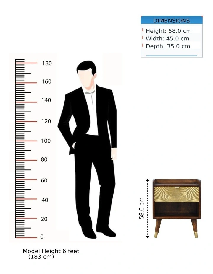 Artisan Furniture Solid Wood Manila Gold One Drawer Bedside, 1 Shelf, Brown & Gold image 7