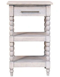 Artisan Furniture Solid Wood Barclay Acid Wash Side Table, 1 Drawer, 2 Shelves, Grey