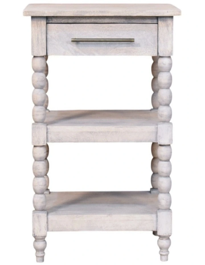 Artisan Furniture Solid Wood Barclay Acid Wash Side Table, 1 Drawer, 2 Shelves, Grey image 1