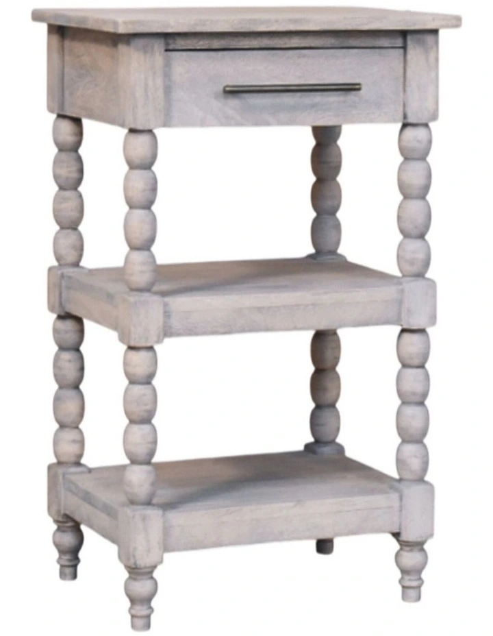 Artisan Furniture Solid Wood Barclay Acid Wash Side Table, 1 Drawer, 2 Shelves, Grey image 3