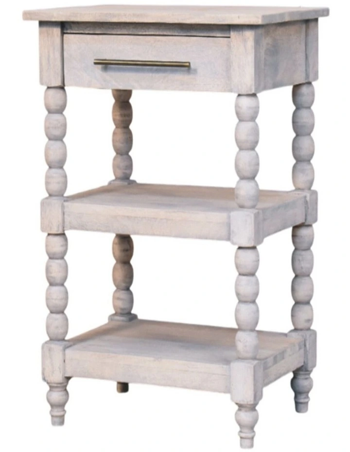 Artisan Furniture Solid Wood Barclay Acid Wash Side Table, 1 Drawer, 2 Shelves, Grey image 4