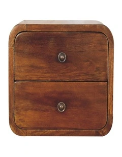 Solid Wood Floating Mini Chestnut Bedside 2 Drawers in Brown
