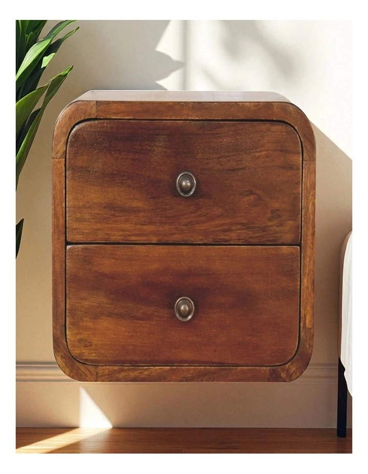 Solid Wood Floating Mini Chestnut Bedside 2 Drawers in Brown image 2