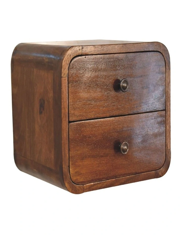 Solid Wood Floating Mini Chestnut Bedside 2 Drawers in Brown image 3