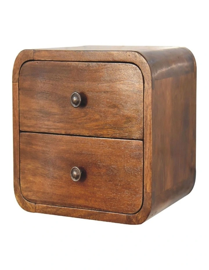 Solid Wood Floating Mini Chestnut Bedside 2 Drawers in Brown image 4