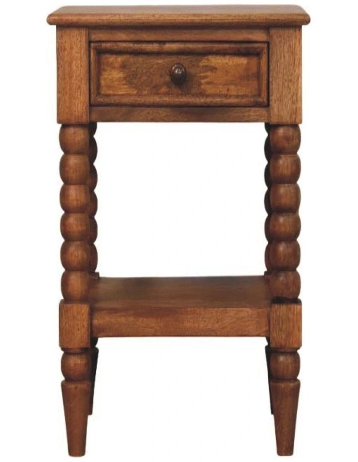 Solid Wood Spindle Bedside Table 1 Drawer, 1 Shelf in Brown image 1