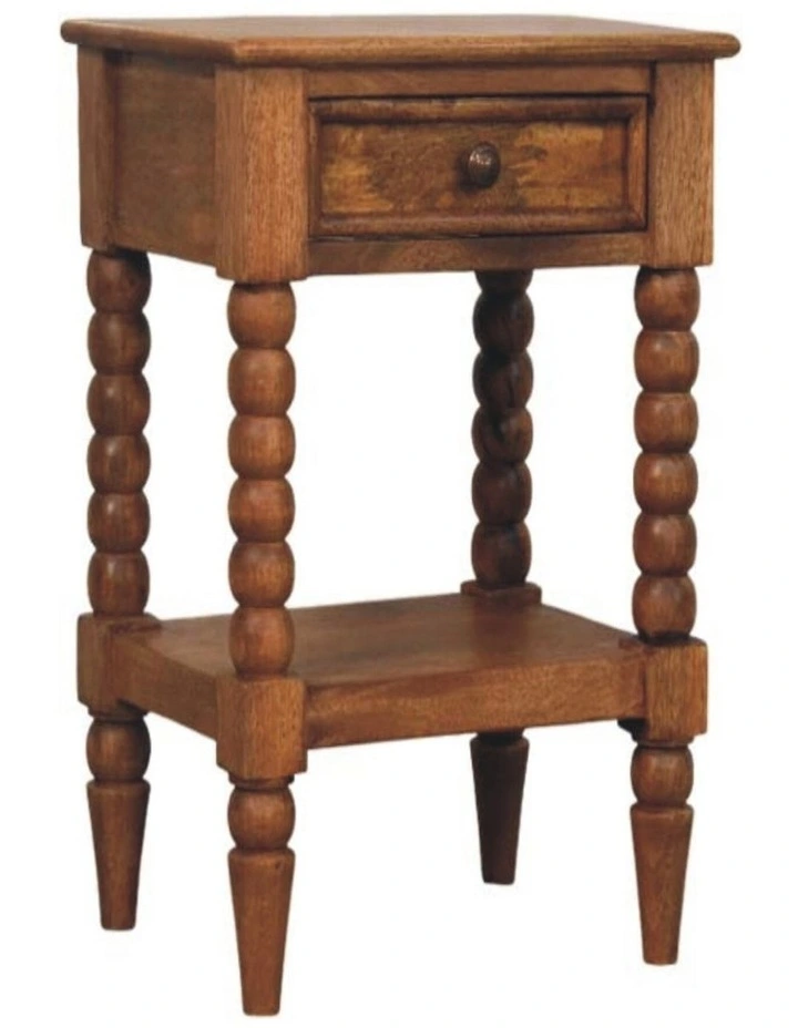 Solid Wood Spindle Bedside Table 1 Drawer, 1 Shelf in Brown image 3