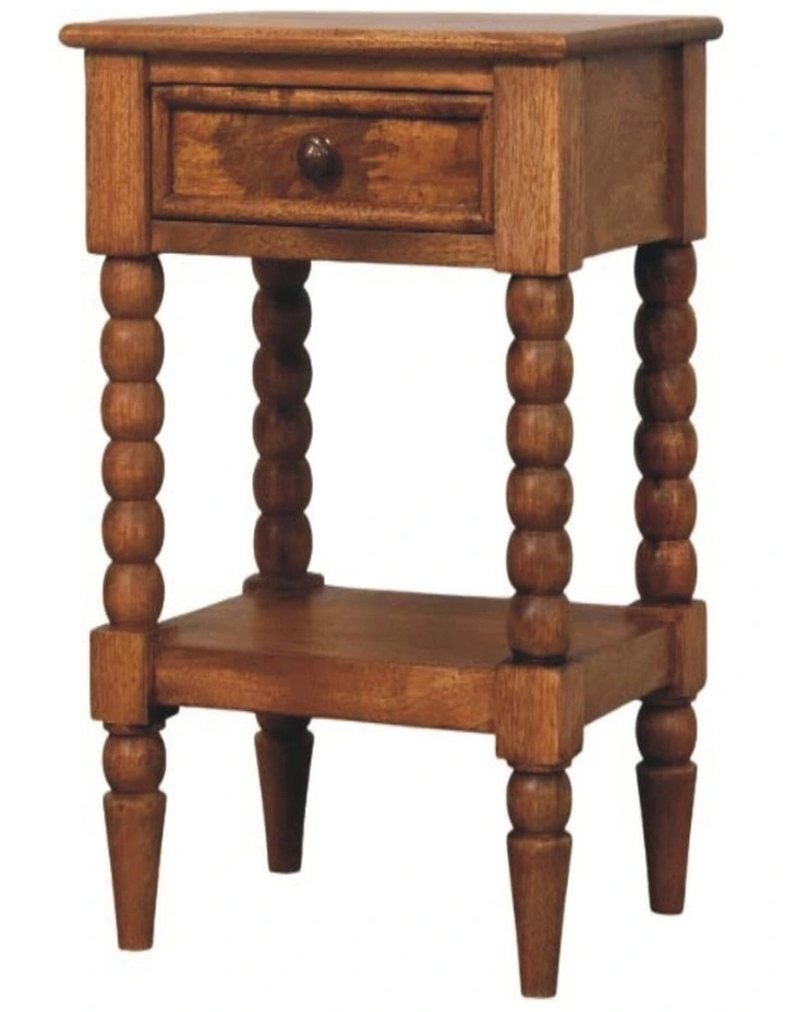 Solid Wood Spindle Bedside Table 1 Drawer, 1 Shelf in Brown image 4