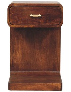Solid Wood Chestnut T-Bar Rounded Bedside 1 Drawer in Dark Brown