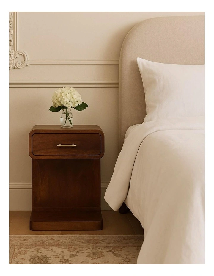 Solid Wood Chestnut T-Bar Rounded Bedside 1 Drawer in Dark Brown image 2