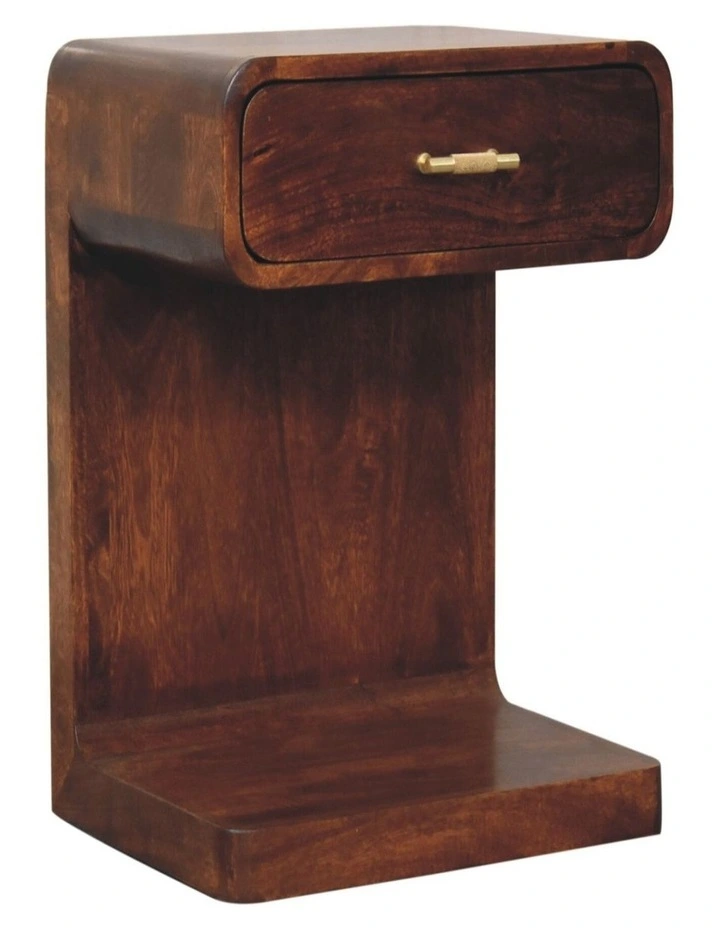 Solid Wood Chestnut T-Bar Rounded Bedside 1 Drawer in Dark Brown image 3