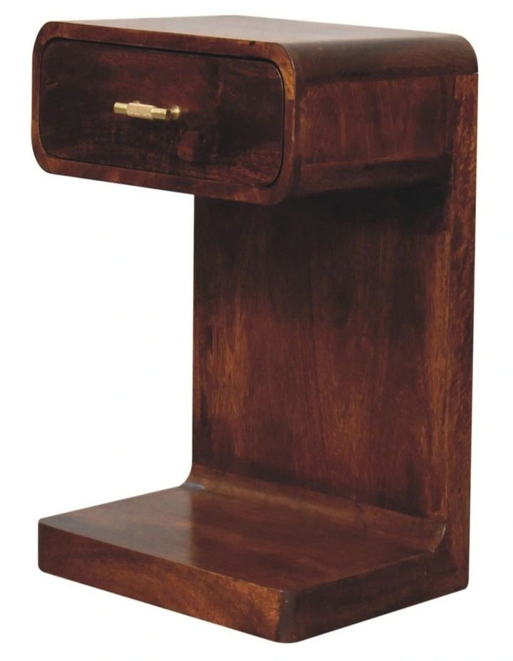 Solid Wood Chestnut T-Bar Rounded Bedside 1 Drawer in Dark Brown image 4