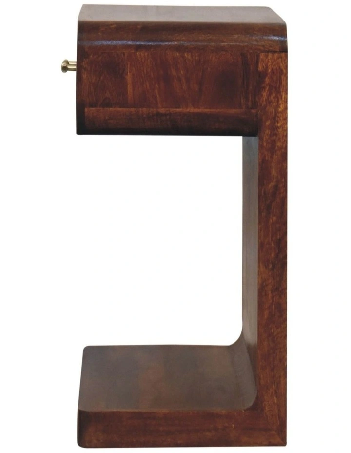 Solid Wood Chestnut T-Bar Rounded Bedside 1 Drawer in Dark Brown image 5
