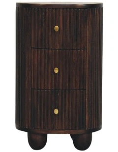 Solid Wood Curved Fluted 3-Drawer Bedside in Dark Brown