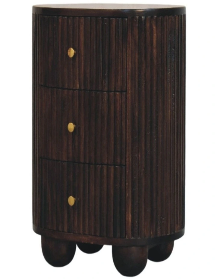 Solid Wood Curved Fluted 3-Drawer Bedside in Dark Brown image 3