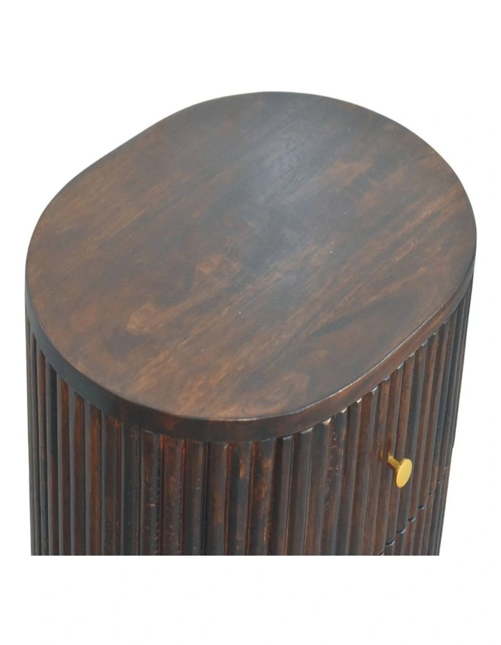 Solid Wood Curved Fluted 3-Drawer Bedside in Dark Brown image 4