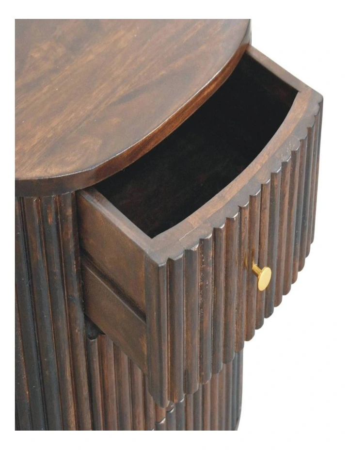 Solid Wood Curved Fluted 3-Drawer Bedside in Dark Brown image 5