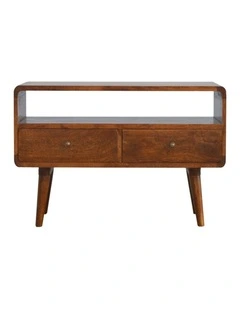 Solid Wood Curved Chestnut Media Unit in Dark Brown
