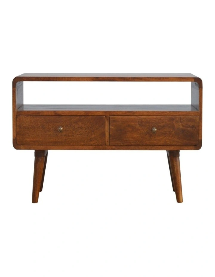 Solid Wood Curved Chestnut Media Unit in Dark Brown image 1