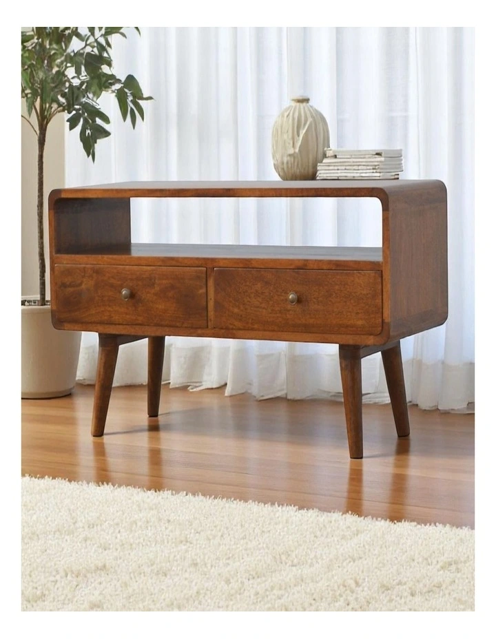 Solid Wood Curved Chestnut Media Unit in Dark Brown image 2