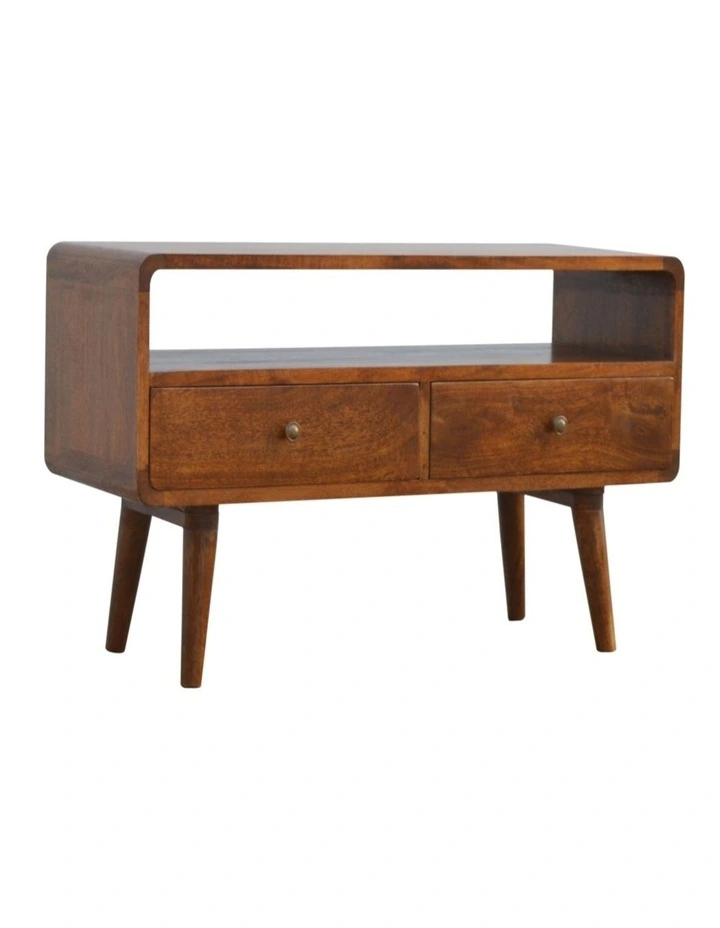 Solid Wood Curved Chestnut Media Unit in Dark Brown image 3