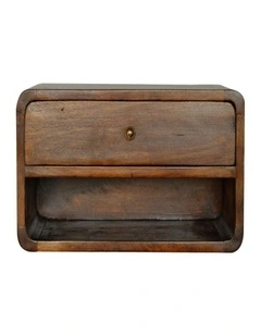 Artisan Furniture Solid Wood Chestnut Curve Floating Bedside, 1 Drawer, 1 Shelf, Dark Brown