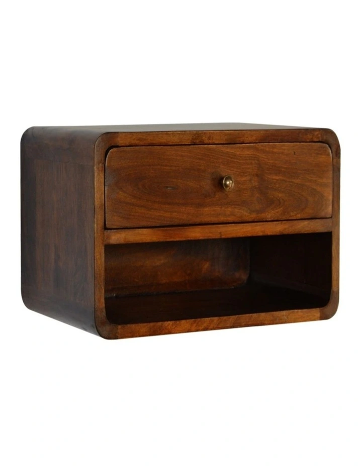 Artisan Furniture Solid Wood Chestnut Curve Floating Bedside, 1 Drawer, 1 Shelf, Dark Brown image 3
