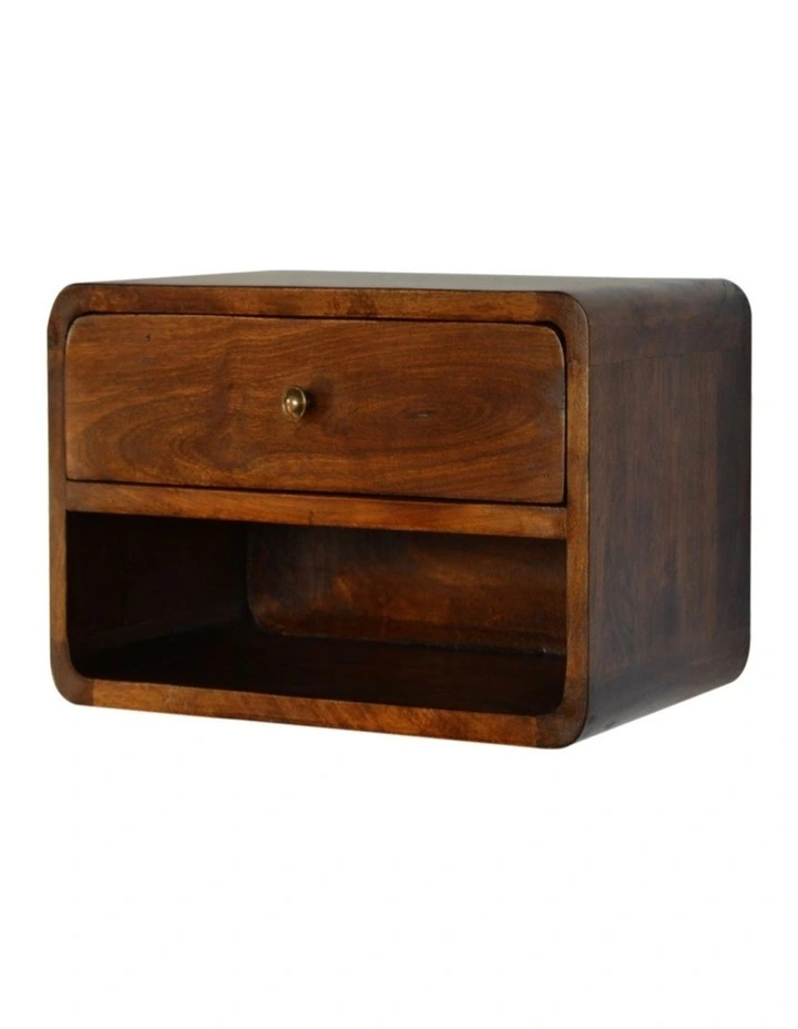 Artisan Furniture Solid Wood Chestnut Curve Floating Bedside, 1 Drawer, 1 Shelf, Dark Brown image 4