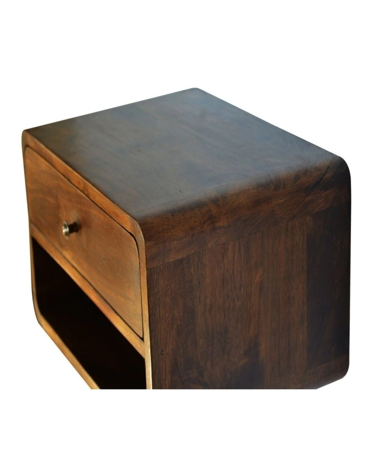 Artisan Furniture Solid Wood Chestnut Curve Floating Bedside, 1 Drawer, 1 Shelf, Dark Brown image 5