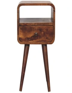 Solid Wood Mini Chestnut Curve Open Bedside in Dark Brown