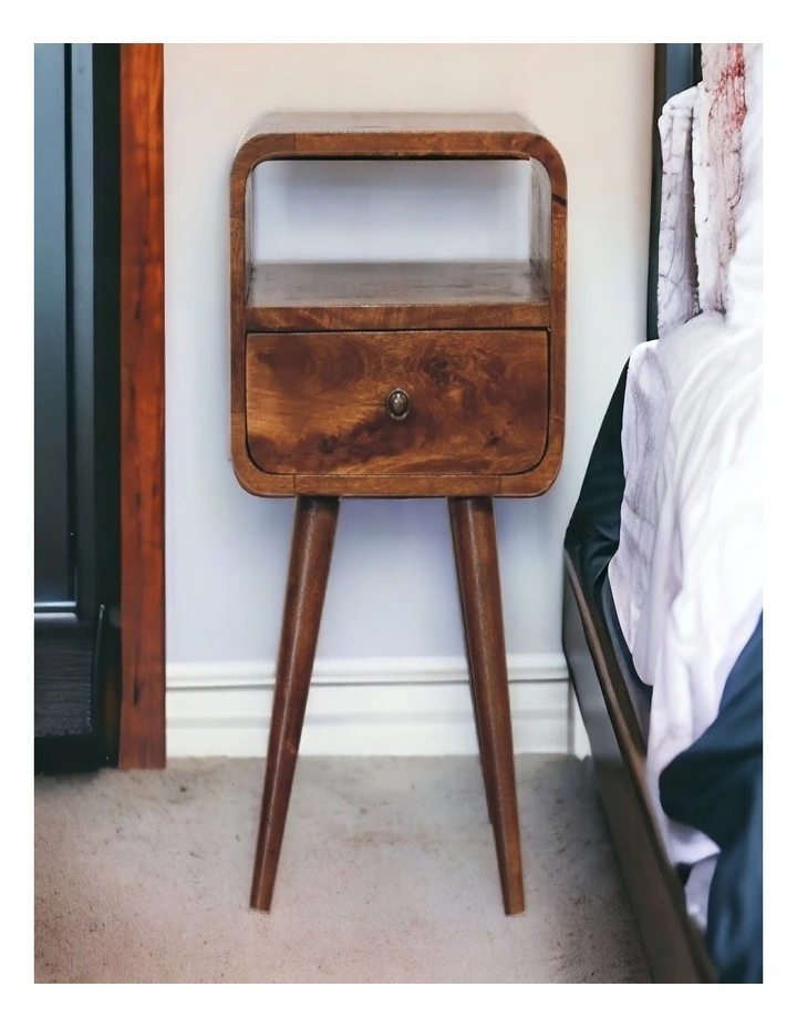 Solid Wood Mini Chestnut Curve Open Bedside in Dark Brown image 2