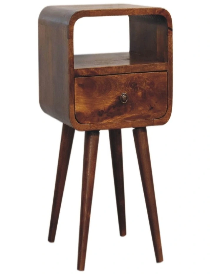 Solid Wood Mini Chestnut Curve Open Bedside in Dark Brown image 3