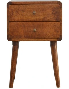 Artisan Furniture Solid Wood Curved Chestnut Bedside, 2 Drawers, Dark Brown