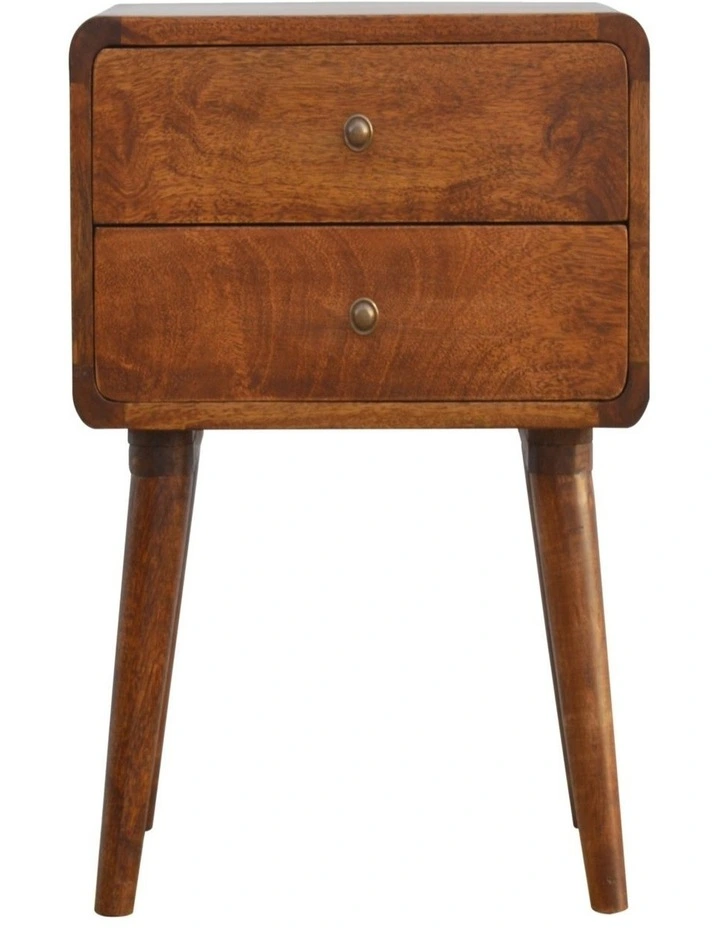 Artisan Furniture Solid Wood Curved Chestnut Bedside, 2 Drawers, Dark Brown image 1