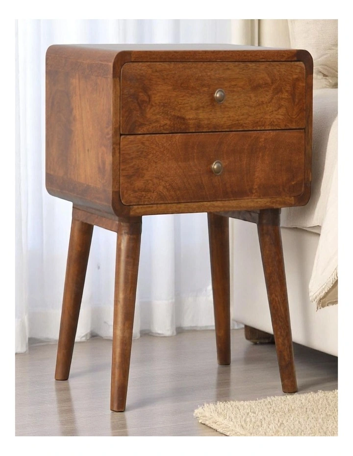 Artisan Furniture Solid Wood Curved Chestnut Bedside, 2 Drawers, Dark Brown image 2