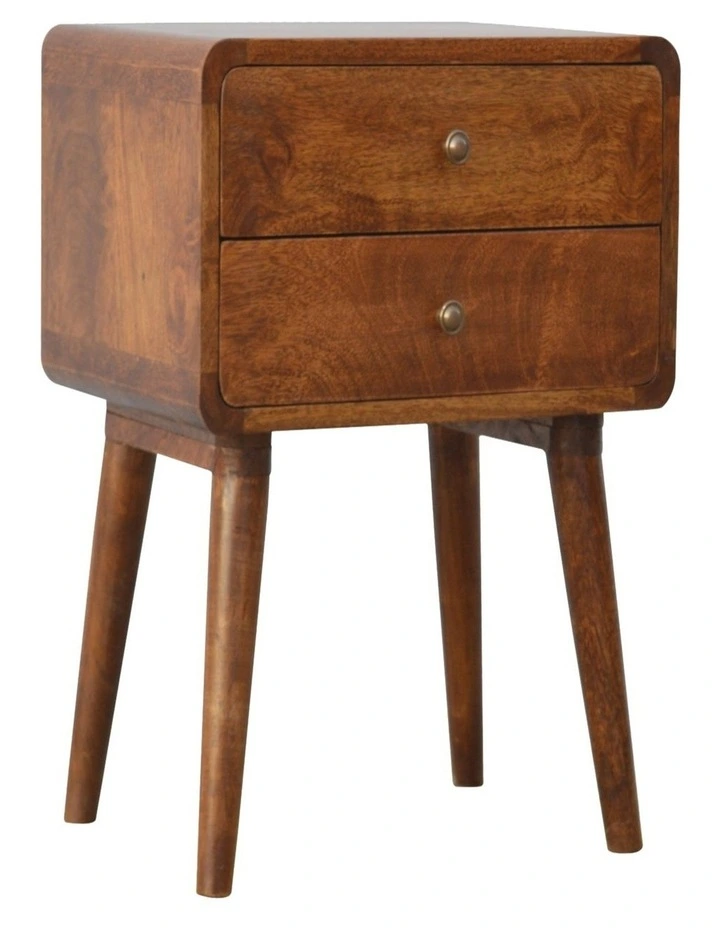 Artisan Furniture Solid Wood Curved Chestnut Bedside, 2 Drawers, Dark Brown image 3
