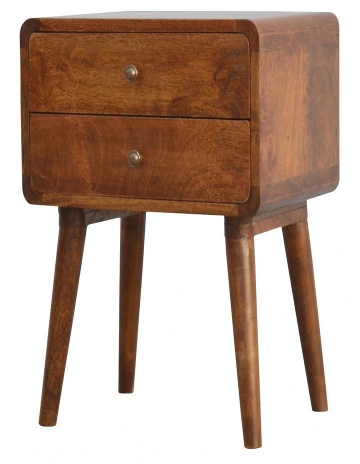 Artisan Furniture Solid Wood Curved Chestnut Bedside, 2 Drawers, Dark Brown image 4