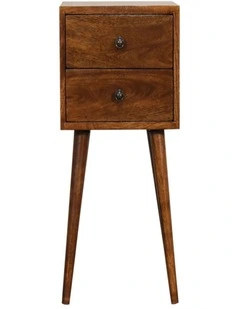 Solid Wood Mini 2 Drawer Chestnut Bedside in Brown