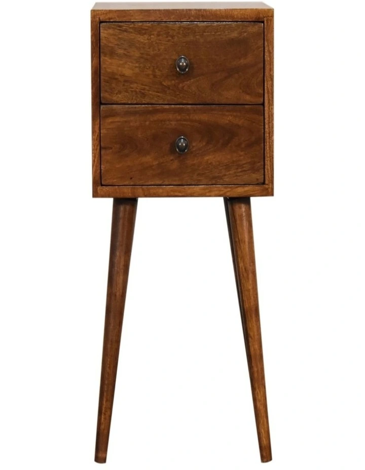 Solid Wood Mini 2 Drawer Chestnut Bedside in Brown image 1