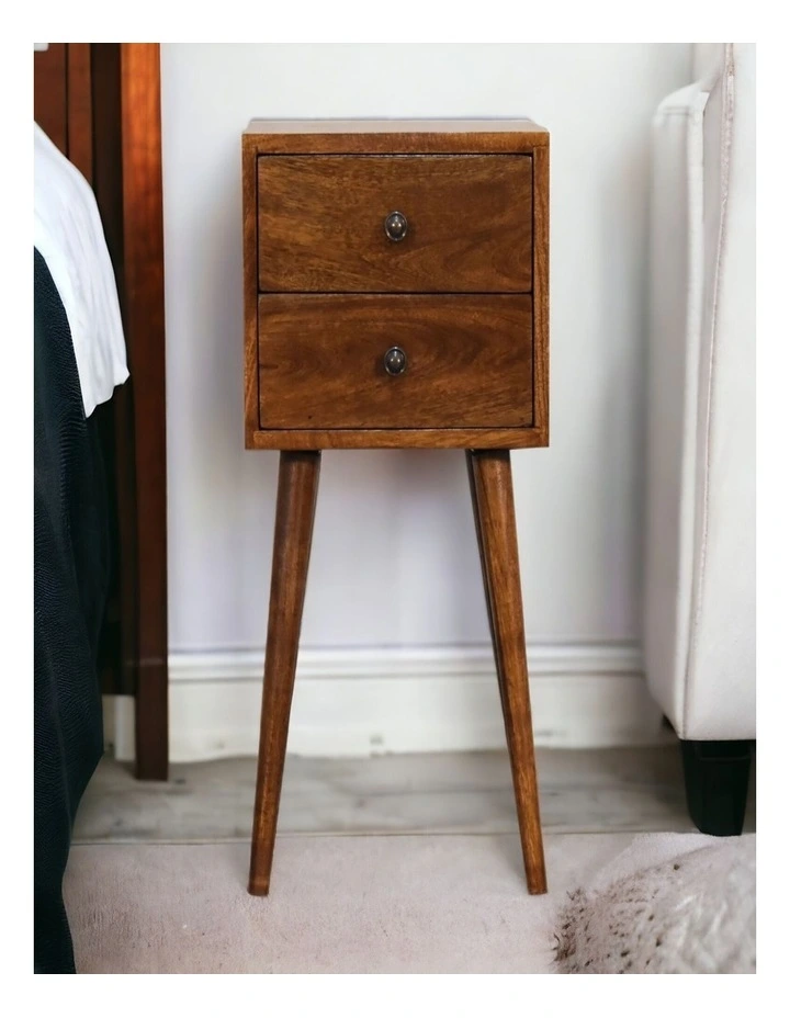 Solid Wood Mini 2 Drawer Chestnut Bedside in Brown image 2