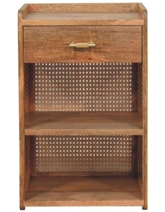 Artisan Furniture Solid Wood Larissa T-Bar Open Bedside, 1 Drawer, 2 Shelves, Brown
