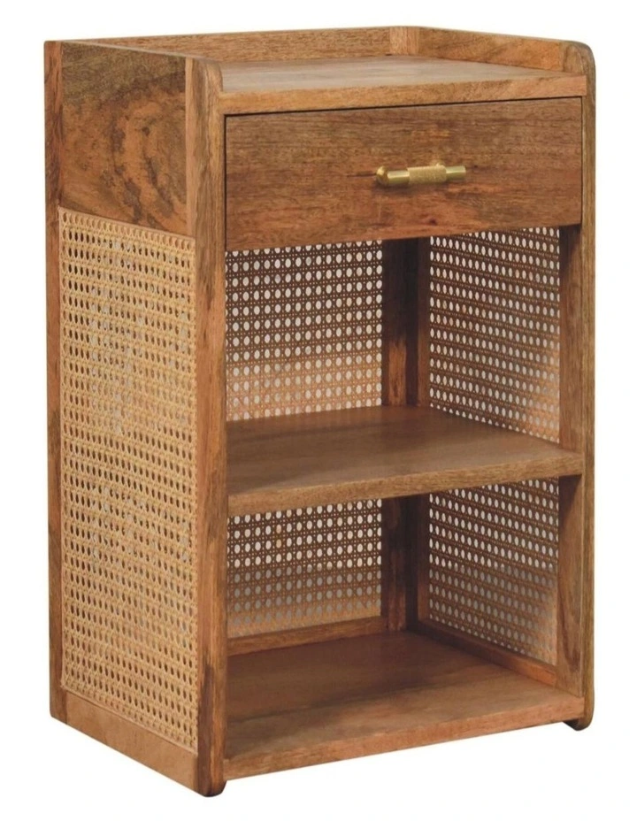 Artisan Furniture Solid Wood Larissa T-Bar Open Bedside, 1 Drawer, 2 Shelves, Brown image 3