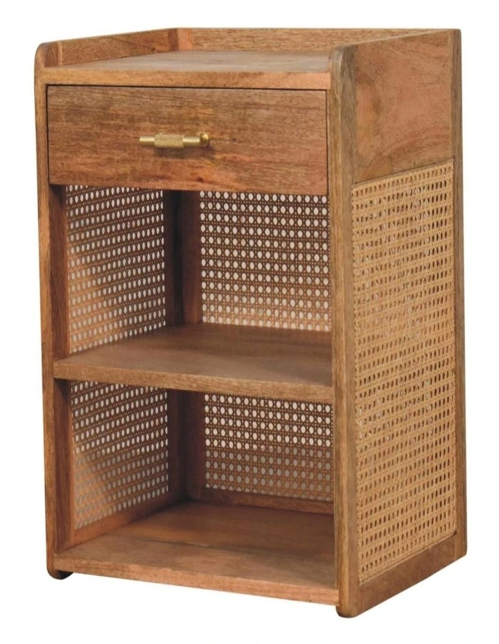 Artisan Furniture Solid Wood Larissa T-Bar Open Bedside, 1 Drawer, 2 Shelves, Brown image 4