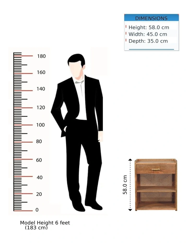 Artisan Furniture Solid Wood Larissa T-Bar Open Bedside, 1 Drawer, 2 Shelves, Brown image 7